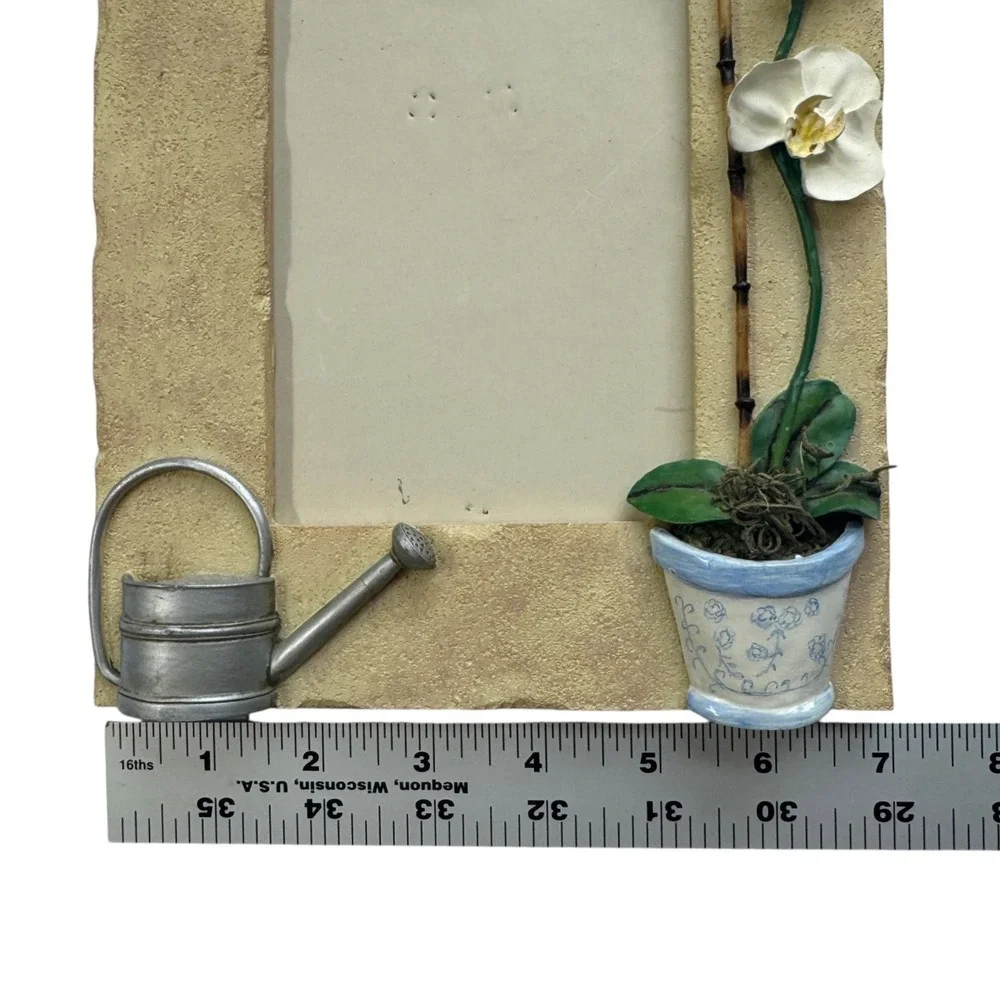 Dezine 3D Orchid Watering Can Garden Picture Frame 4x6 Vintage 2001 Hand Painted